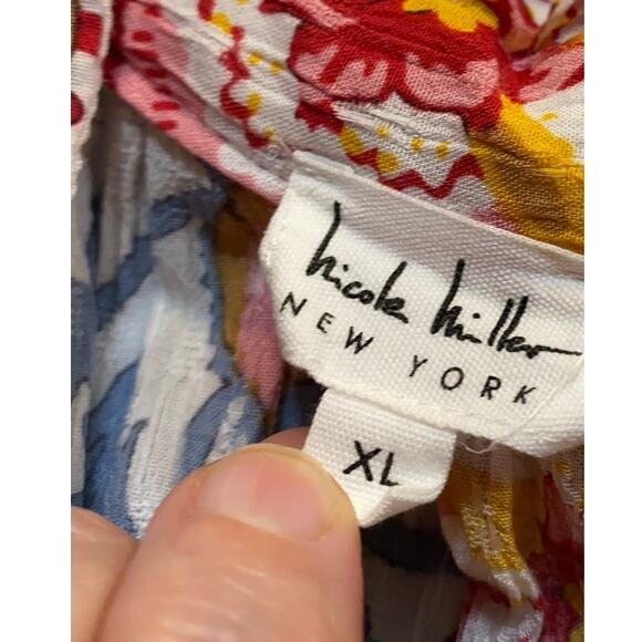 Nicole Miller Boho Floral Peasant Blouse Women’s Size XL Long Sleeve Tie Neck - Picture 5 of 7